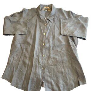 Edward Light Blue Irish Linen Button-Up 3/4 Sleeeve‎ Shirt XL